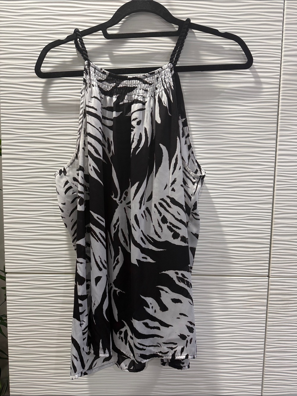 Violet & Claire Black and White Braided-Strap Halter Top